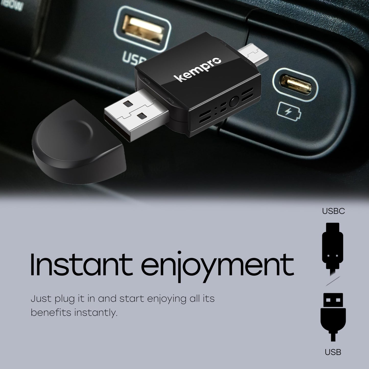 Kempro Wireless CarPlay & Android Auto Adapter, 2026 Upgraded Chipset, 2-in-1 Plug & Play Dongle, Wired to Wireless Converter, USB-A/USB-C, Auto