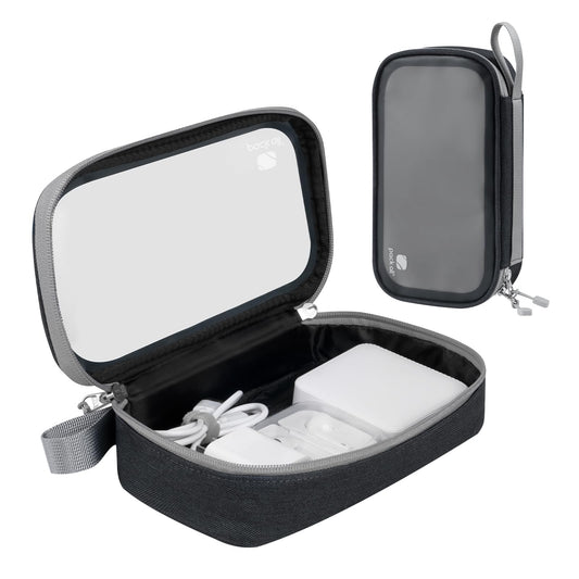 pack all Clear Electronic Organizer, TPU Cable Organizer Bag, Compact Cord Travel Organizer for Cables, Chargers, Phones, USB Cords, SD Cards (Black)