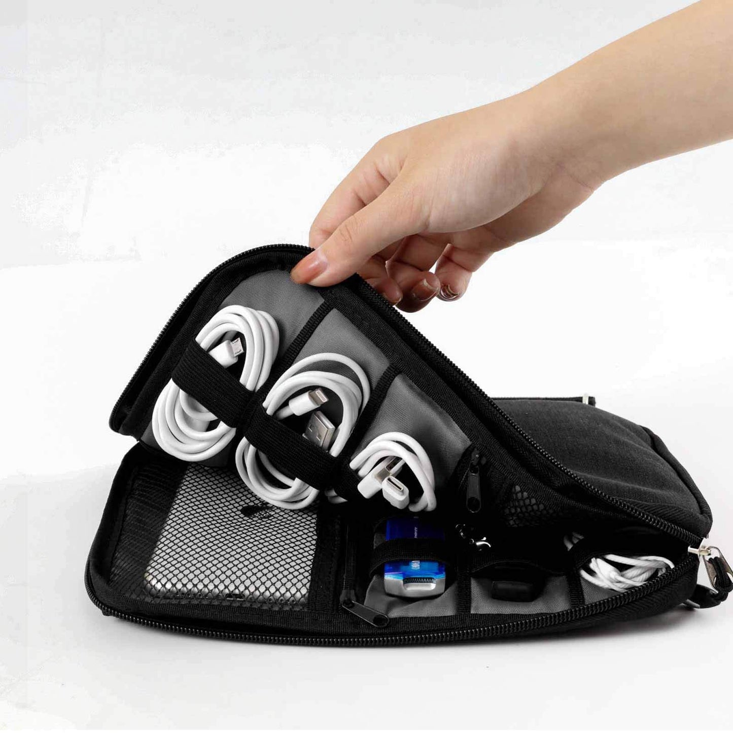 Sunsir Travel Cable Organizer Bag Waterproof Portable Electronic Accessories Organizer for USB Cable Cord Phone Charger Headset Wire SD Card with 5pcs