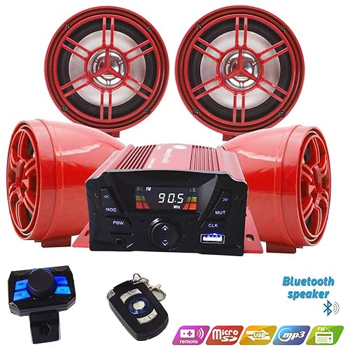XYC UTV,ATV, Anti-Theft Bluetooth Motor Remote 3" Motorcycle Waterproof Bluetooth Wireless Speaker 7/8-1 in. Handlebar Mount MP3 Music Player Sound