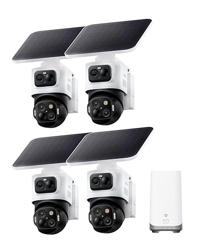 eufy Security eufyCam S4 4-Cam Kit,4K Solar Camera Wireless Outdoor, Triple Lens Bullet-PTZ Cam, 360° View, Cross-Cam Track, AI Recognition, 8X Zoom