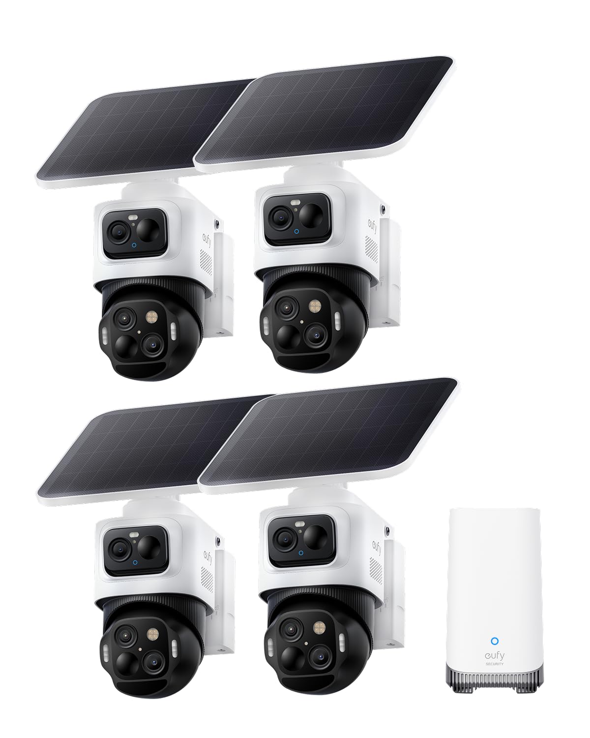eufy Security eufyCam S4 4-Cam Kit,4K Solar Camera Wireless Outdoor, Triple Lens Bullet-PTZ Cam, 360° View, Cross-Cam Track, AI Recognition, 8X Zoom