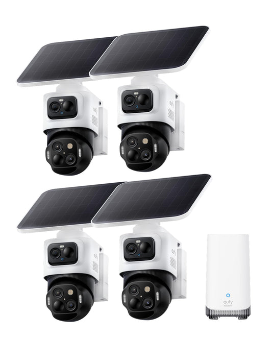 eufy Security eufyCam S4 4-Cam Kit,4K Solar Camera Wireless Outdoor, Triple Lens Bullet-PTZ Cam, 360° View, Cross-Cam Track, AI Recognition, 8X Zoom