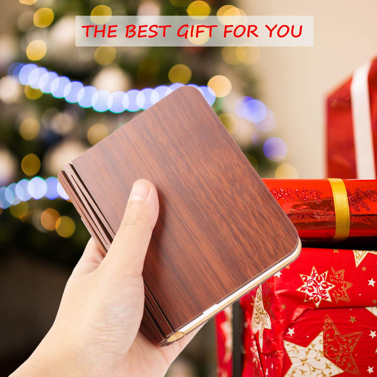 XIUDI 8 Colors Mini Folding Book Lamp,Portable Wooden Book Lights,Desk Light,Novelty LED Paper Lantern with USB Rechargeable Night Light,Unique Gifts