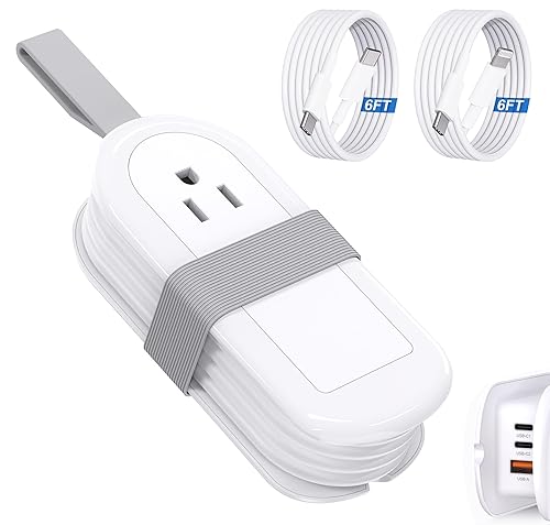 65W Built-in GaN Charger, 2.6ft Portable Power Strip with 2 USB-C 1 USB-A (20V,3.25A) Fast Charging and 2 outlets Upto 1500W, for Home,Travel,Office