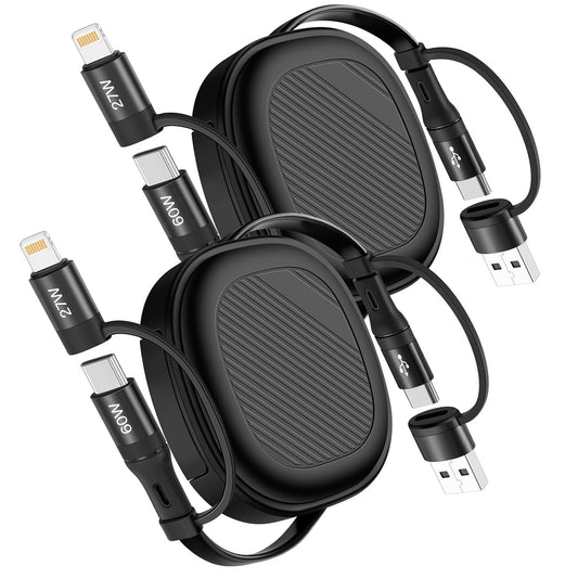 YTLUSN Retractable Fast Charging Cable 60W, 2Pack 5 in 1 Multi Charging Cable 3.8Ft Multiple USB C Lightning Charger Cord with USB-A/C to C/L Port…