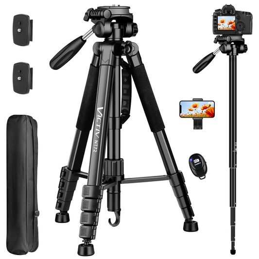 Tripod for Camera, 72" Tall Camera Tripod Monopod with Remote, Professional Heavy Duty Compact Camera Stand for Phone,DSLR, Spotting Scope, Telescope