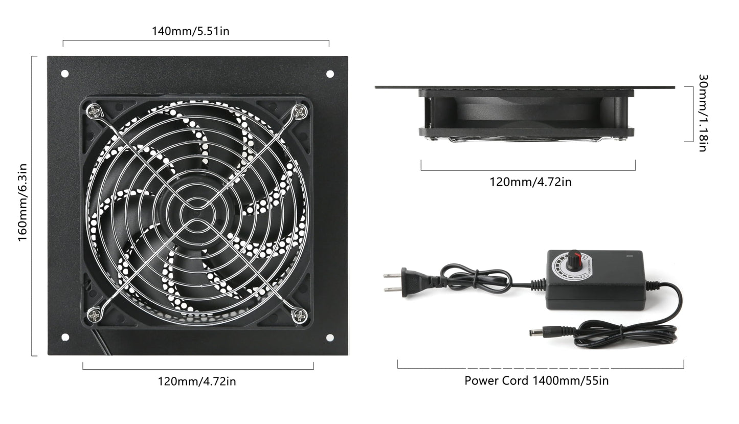 Nalle 120MM Quiet Cooling Single Fan System with Power Adapter and Speed Control for Home Theater AV Cabinets Server Cabinet Greenhouse Cooling 6.3 *