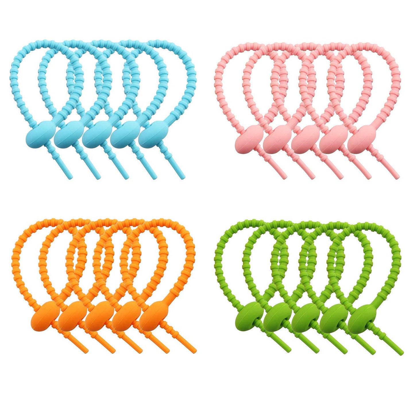 Tegg Twist Tie 20PCS Colorful Reusable Silicone Cable Tie Straps Zip Ties Adjustable Bag Clip Bread Tie Bag Sealing Clips