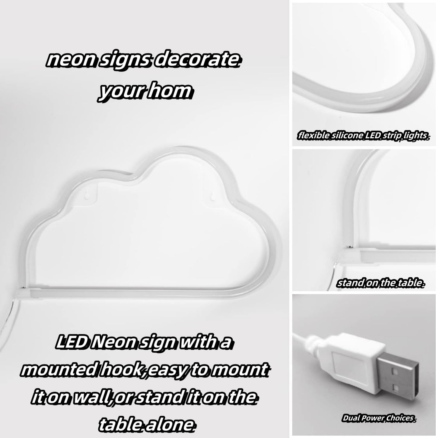 Neon Signs-LED Cloud Neon Light for Wall Decor, Battery or USB Powered Cloud Sign Shaped Decoration Wall Lights (pink)