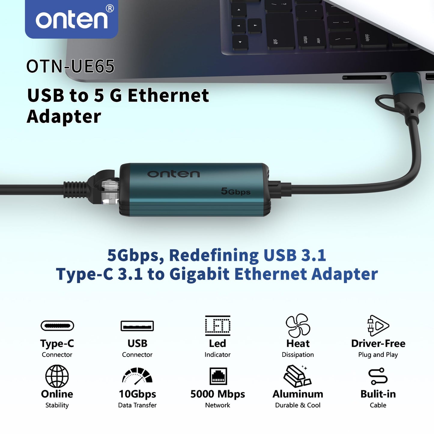 USB-C to Ethernet Adapter - 5Gbps High-Speed,USB-A to RJ45 5000Mbps Ethernet LAN Network Adapter Thunderbolt 4/3 Compatible, for iPhone 15 Pro/Max
