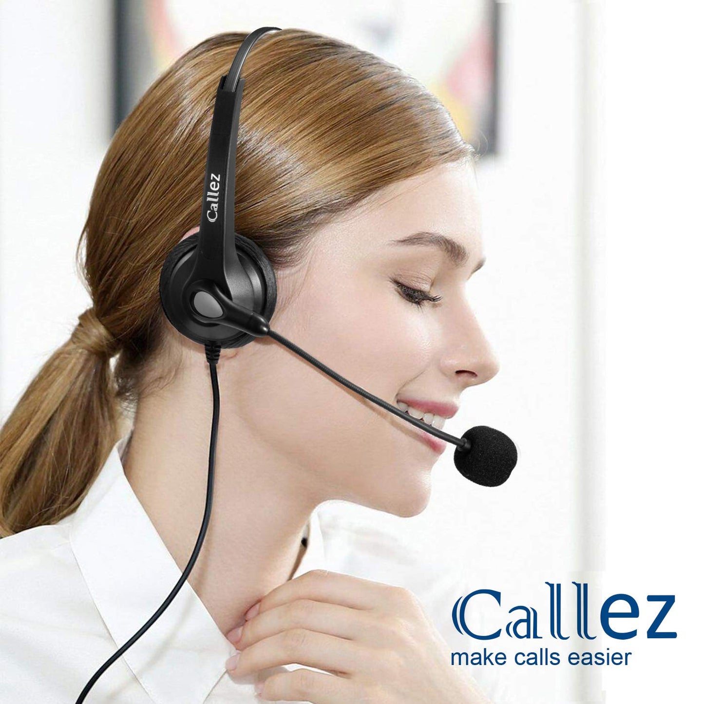 Callez Wired Telephone Headset Mono, Call Center RJ9 Phone Headset with Noise Canceling Mic Compatible with ShoreTel 480 Plantronics T10 Polycom