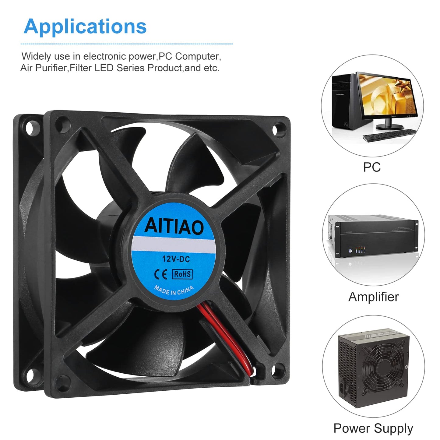 AITIAO 4PCS 8025 Dual Ball Bearing Quiet Computer Case Fan 12V DC 80mm 80mm 25mm High Speed Muffin Cooling Fans for 3D Printer Computer Case Fan CPU