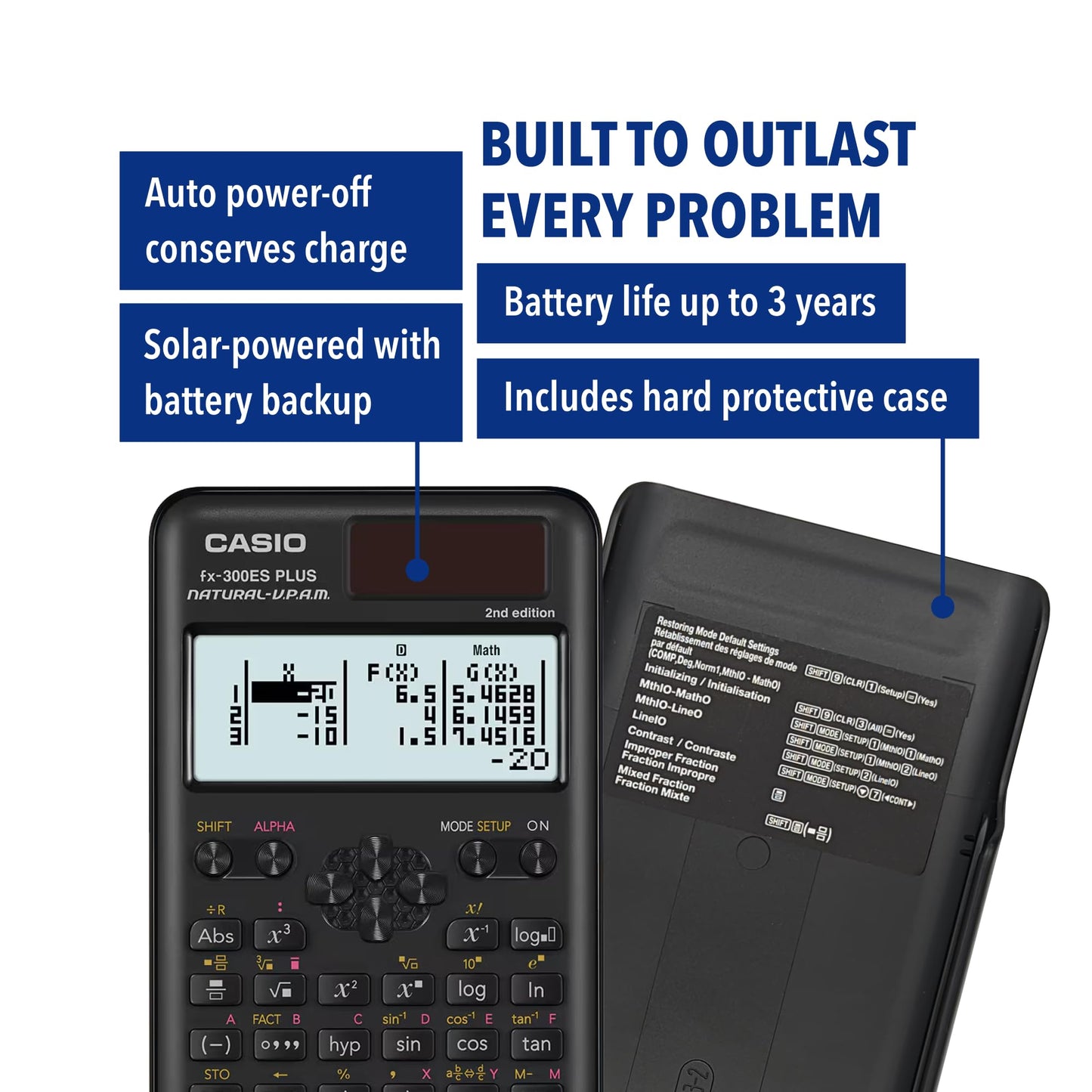 Casio fx-300ES Plus 2nd Edition - Standard Scientific Calculator | 262 Functions, Natural Textbook Display? | Ideal for Middle, High School Math