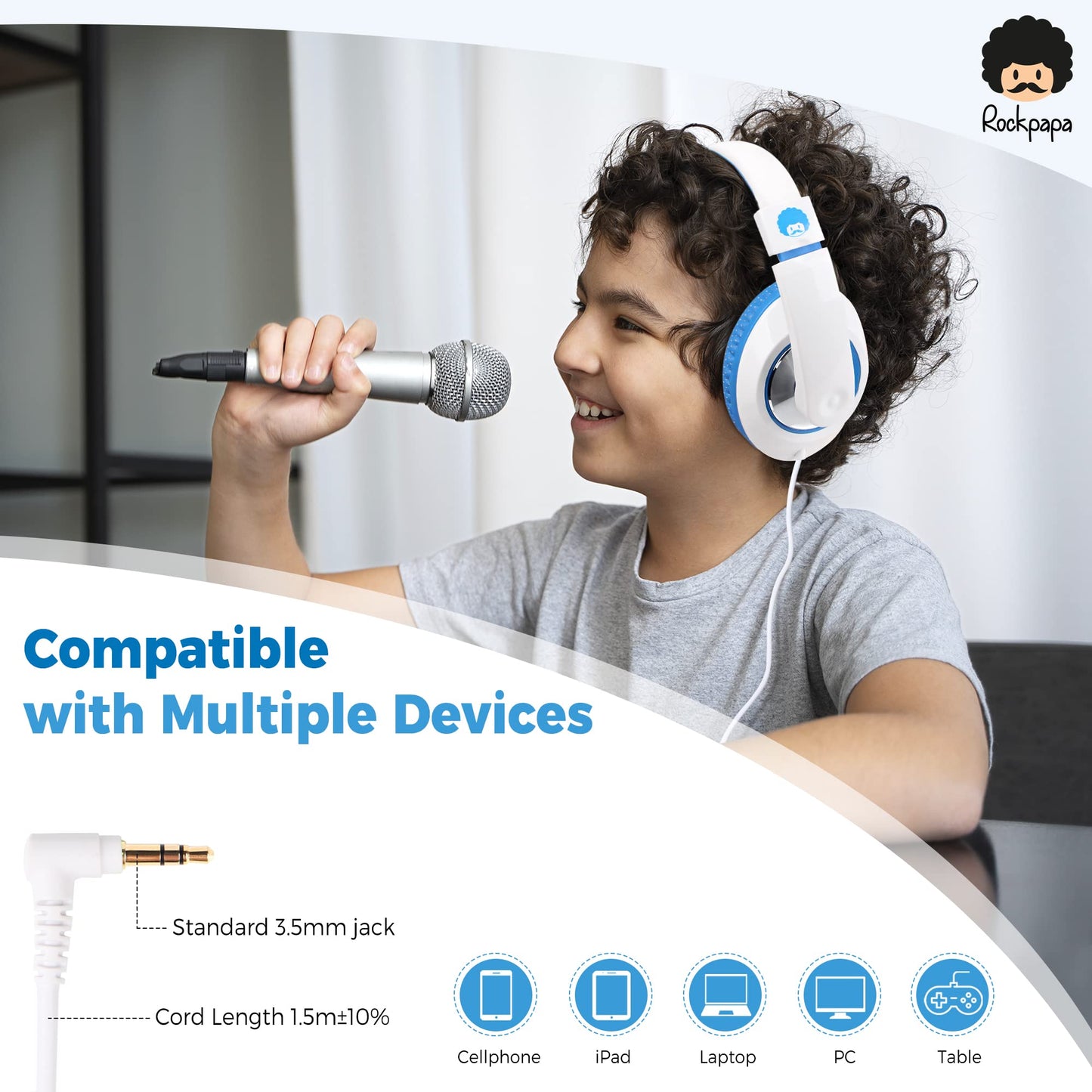 rockpapa Comfort Kids Headphones for School, Lightweight Childrens Boys Girls Teens Over-Ear Headphones Wired 3.5mm for CD DVD Player Tablet Phone…