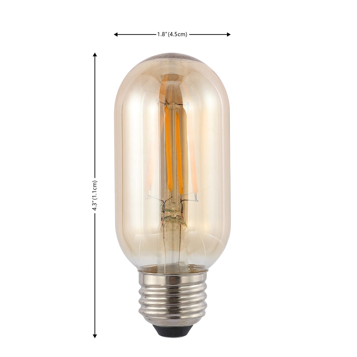 JONATHAN Y 4W Vintage LED Edison Tube Light Bulbs 4.3", Amber, Pack of 6