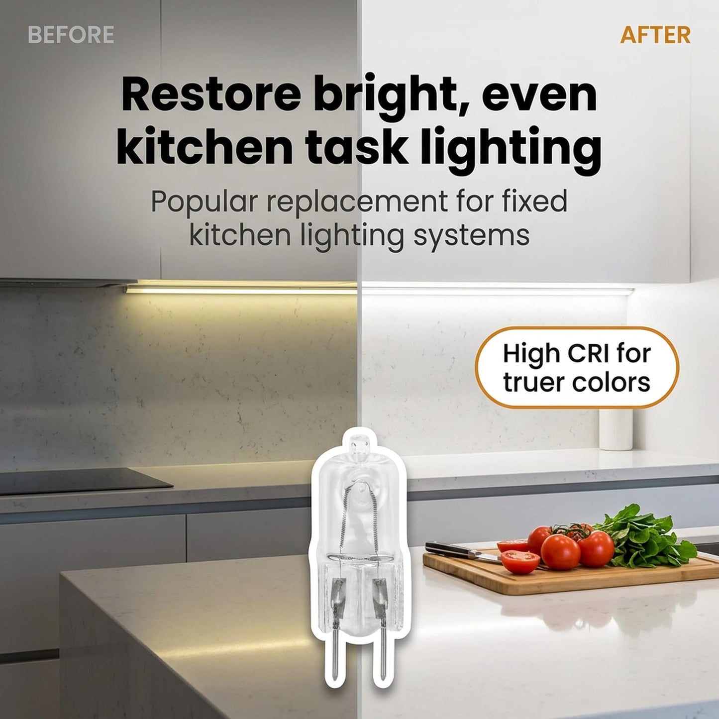 10 Pack-G8 20Watt 120V Halogen Light Bulbs T4 JCD Type 120V Bi-Pin Base Shorter 1-1/2" (1.5") Length 20W Lamp Soft White Under Cabinet Puck Lighting