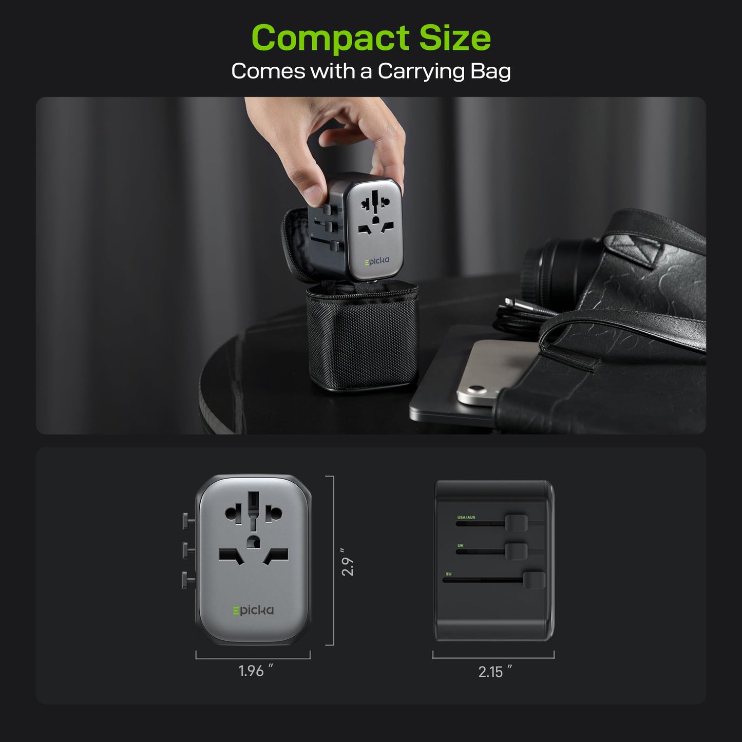 EPICKA Pulse 45W European Travel Adapter – Universal Power Adapter with 5 Ports (1 AC, 2 USB-A, 2 USB-C) PD Fast Charger for EU & Japan