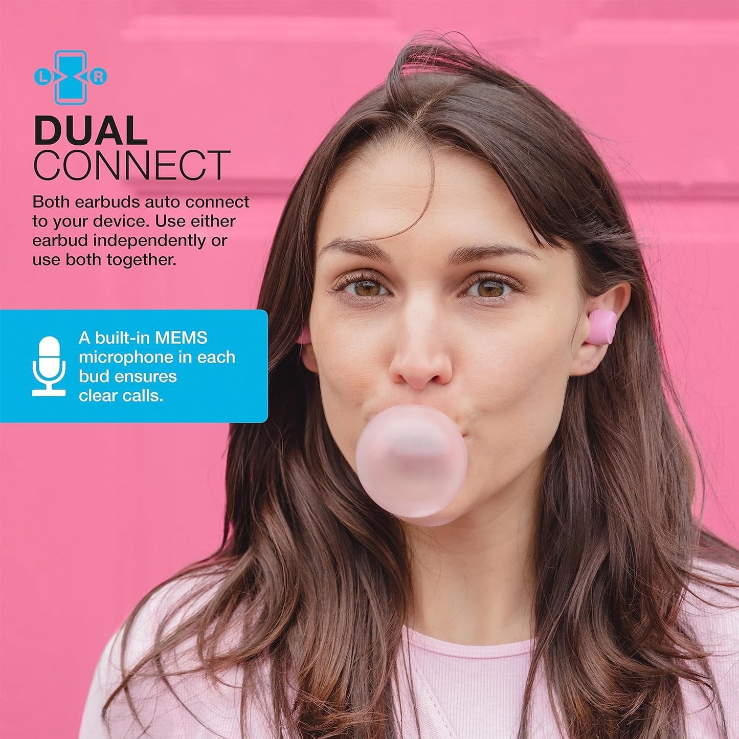 JLab Go Air Pop+, True Wireless Earbuds, Bluetooth Earbuds with Microphone, Dual Connect, EQ3 Sound, Pink