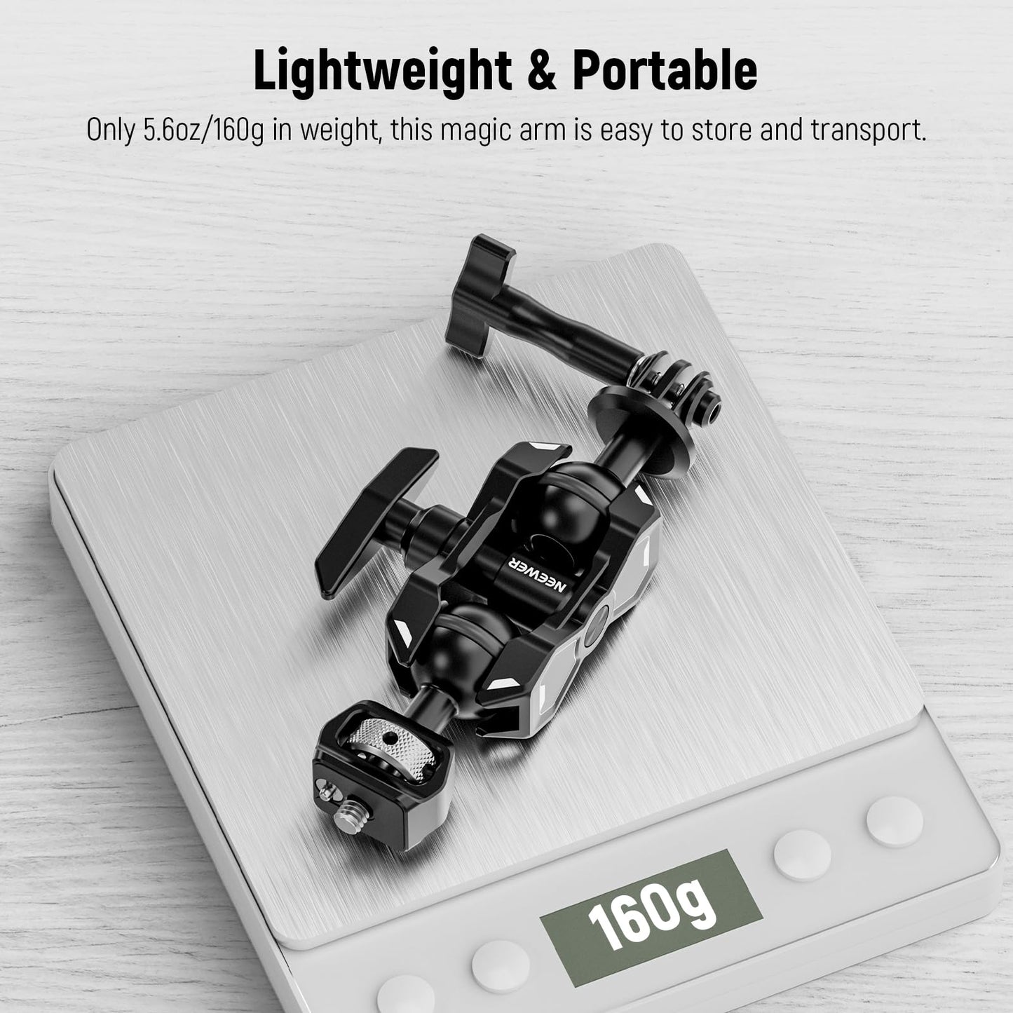 NEEWER Magic Arm Compatible with GoPro 13 Hero 12 11 10 DJI Osmo Action 4 3 Insta360 One X3 GO3 SmallRig, Articulating Arm Adapter with 1/4" Screw