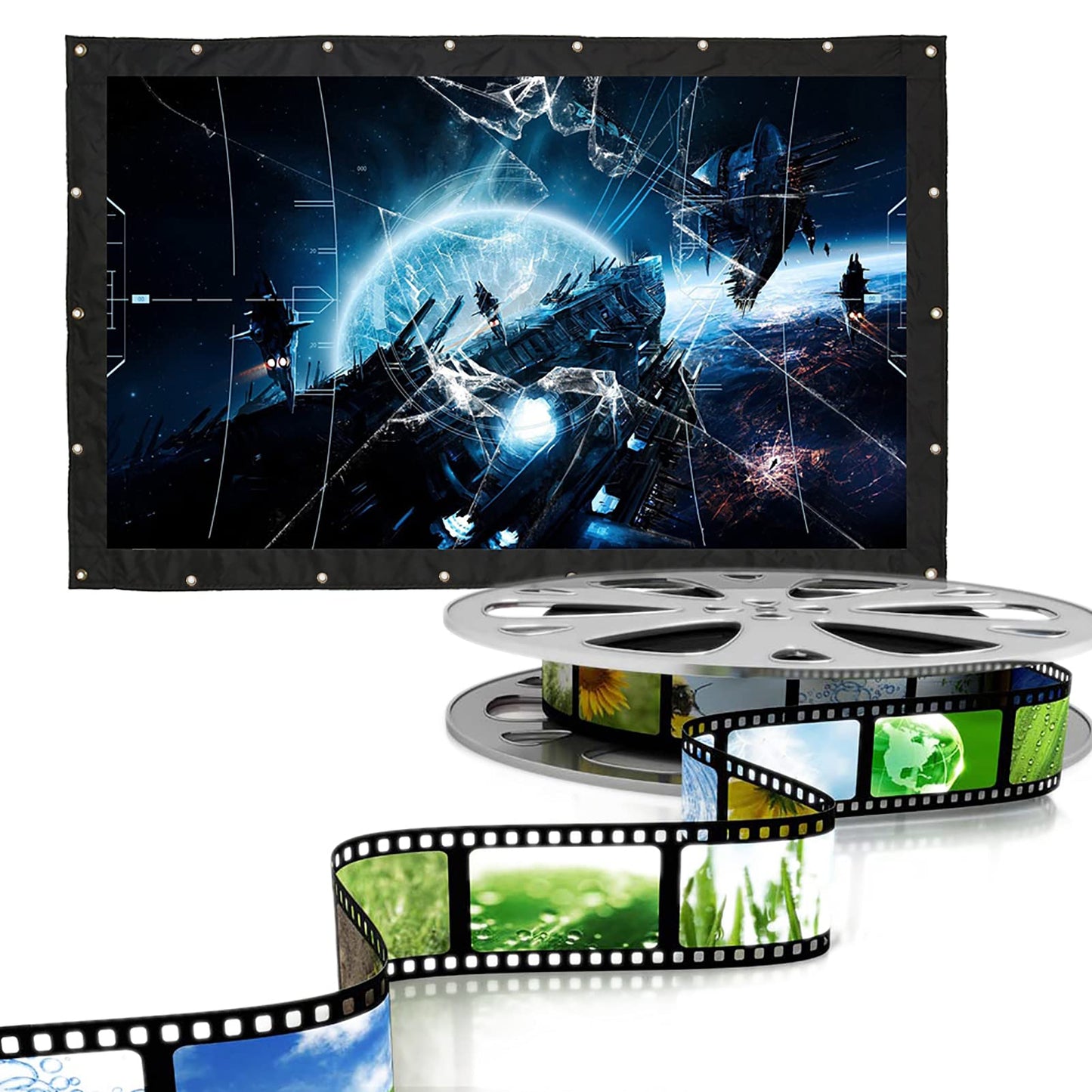 HD Projector Screen, 200 Inch 16:9 Foldable Wall Mount Outdoor Indoor Film Movie Projector Folding Projection Screen Curtain for Travel Office Home