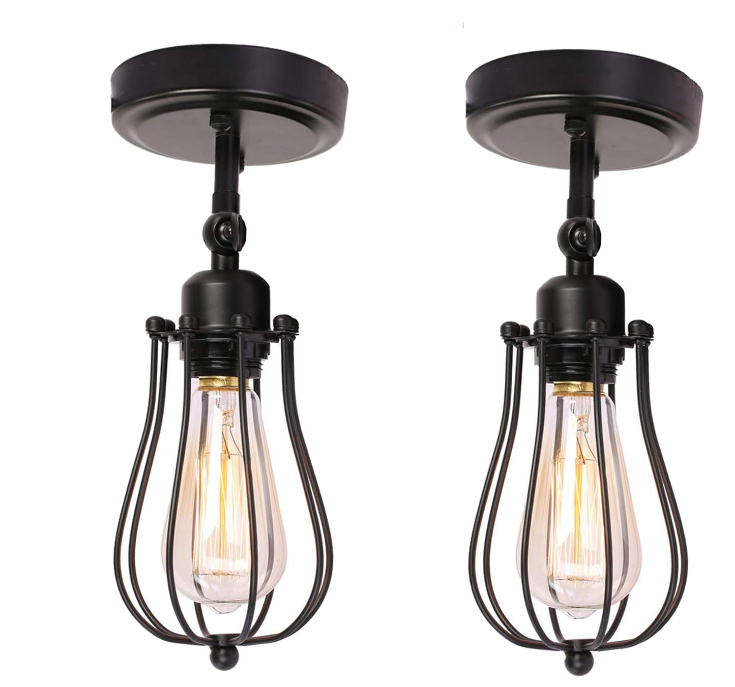 BRIGHTESS #06 Wire Cage Pendant Fixture Wall Mount Set of 2 Packs Black Industrial Vintage Edison Indoor Hardwired Finish(2packs)