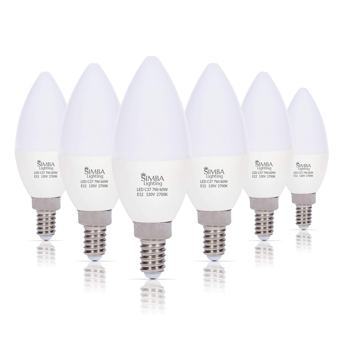 Simba Lighting LED B11 C37 7W Candelabra Light Bulb E12 Base, 2700K, 6 Pack
