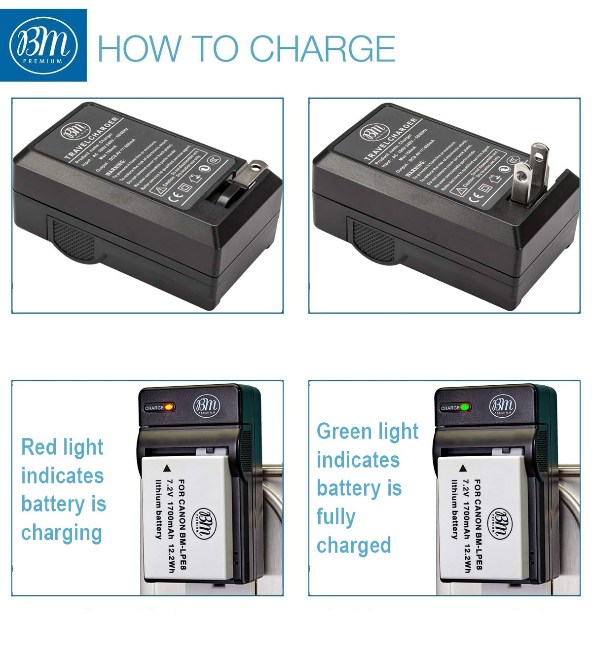 BM Premium LP-E8 Battery and Battery Charger for Canon EOS Rebel T2i, T3i, T4i, T5i, EOS 550D, EOS 600D, EOS 650D, EOS 700D DSLR Digital Camera
