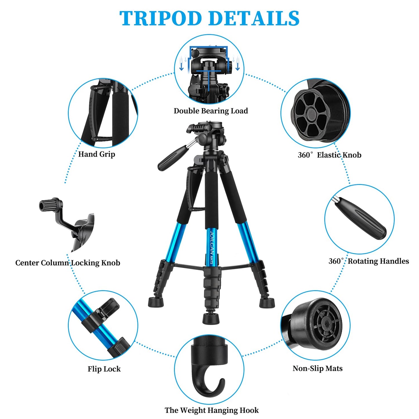 JOILCAN Tripod Camera Tripods, 74" Tripod for Camera Cell Phone Video Recording, Heavy Duty Tall Camera Tripod Stand, Professional Travel DSLR Tripods