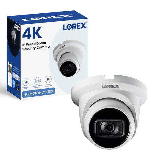 Lorex 4K 8MP IP PoE White Wired Security Dome Camera | Add-On Camera | Color Night Vision | Smart Motion Detection (Person/Vehicle) | Listen-in Audio
