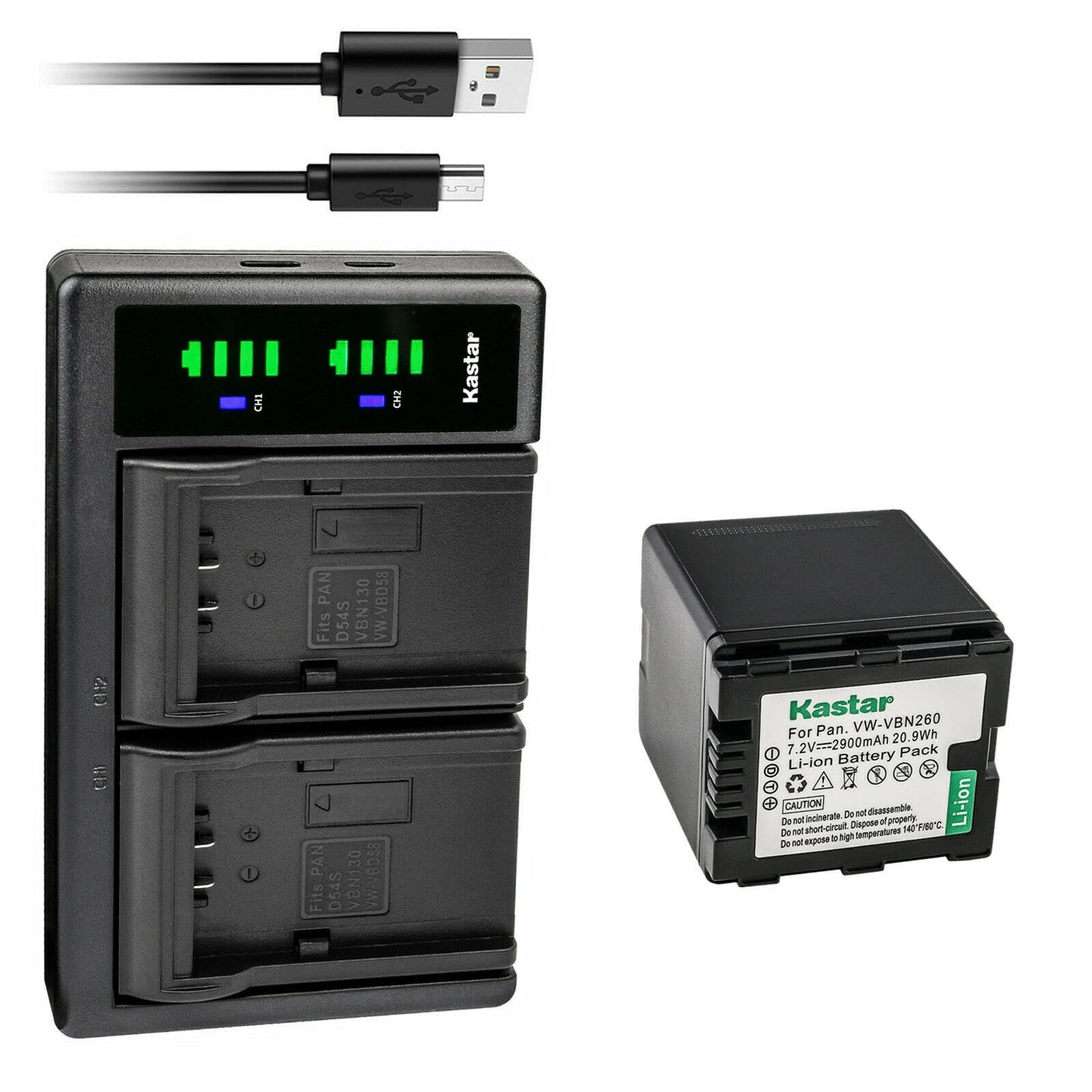 Kastar 1-Pack VW-VBN260 Battery and LTD2 USB Charger Replacement for Panasonic HDC-SD900, HDC-SD909, HDC-TM900, HDC-TM900GK, HDC-TM900GK-3D