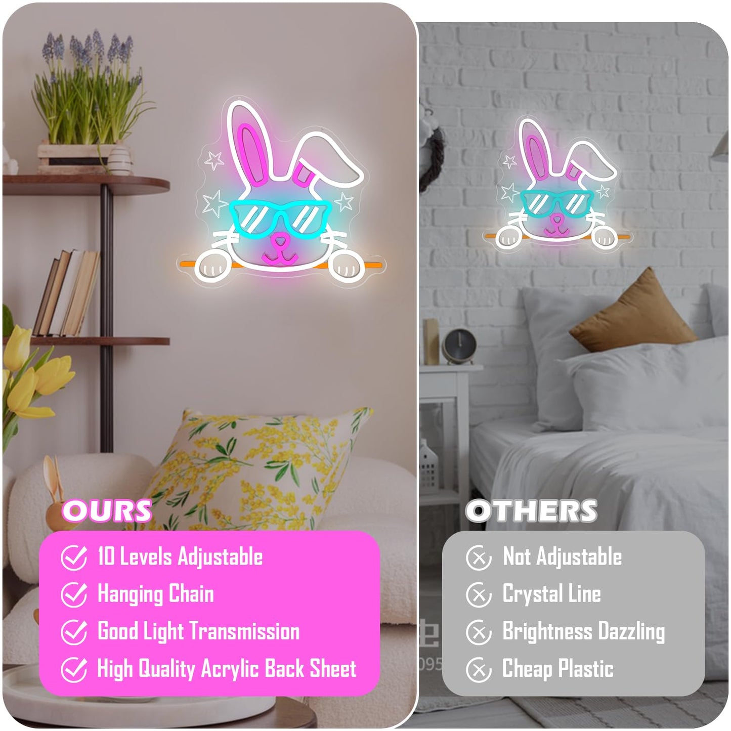 Bunny Neon Sign Happy Easter Neon Light for Home Dimmable Easter Decorations Neon Wall Art Glasses Rabbits LED light Sign for Bar Office Shop Bunny