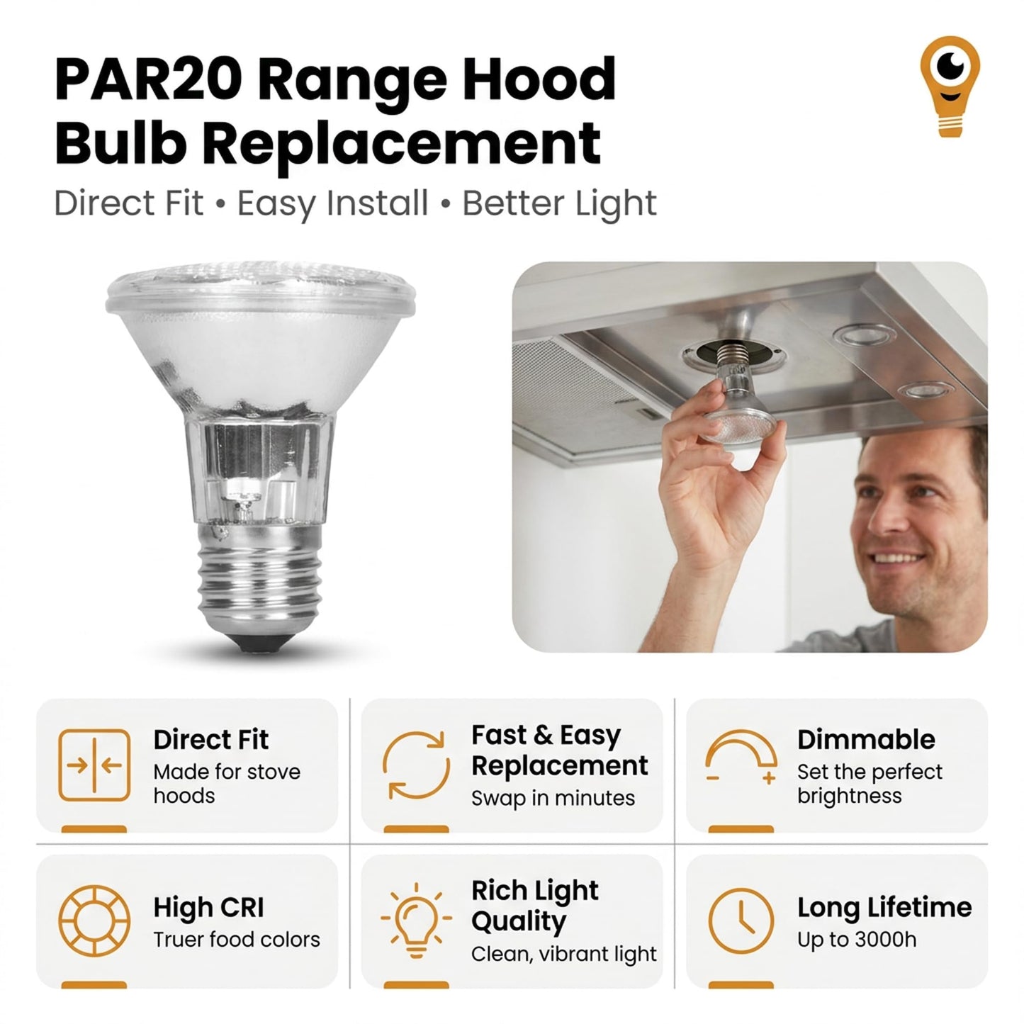 Par 20 6 Pack FL25 35PAR20/FL 35 Watt Halogen Spot Light Bulb Replacement 120V 130V Base Flood Beam Lighting Range Hood Oven PAR20 Reflector Excel