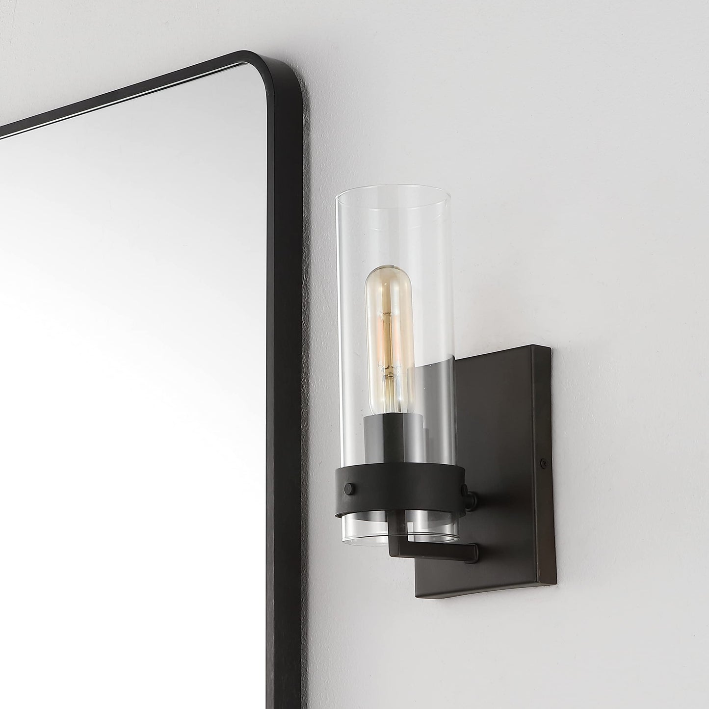 JONATHAN Y 4.5" Oil Rubbed Bronze/Clear Modern Wall Sconces Set of 2 for Bathroom Vanity, with Clear Glass Shade, Coastal Minimalist Wall Light