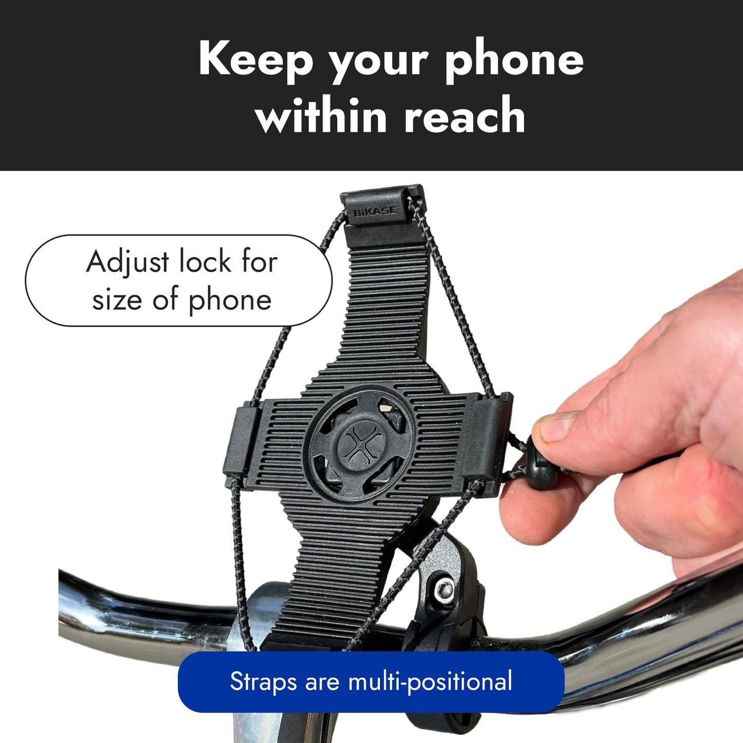 BiKase ElastoKASE Universal Bike Phone Mount, Flexible Rubber Handlebar Holder for Smartphones, Secure Shock Cord Grip, Fits iPhone & Samsung Galaxy