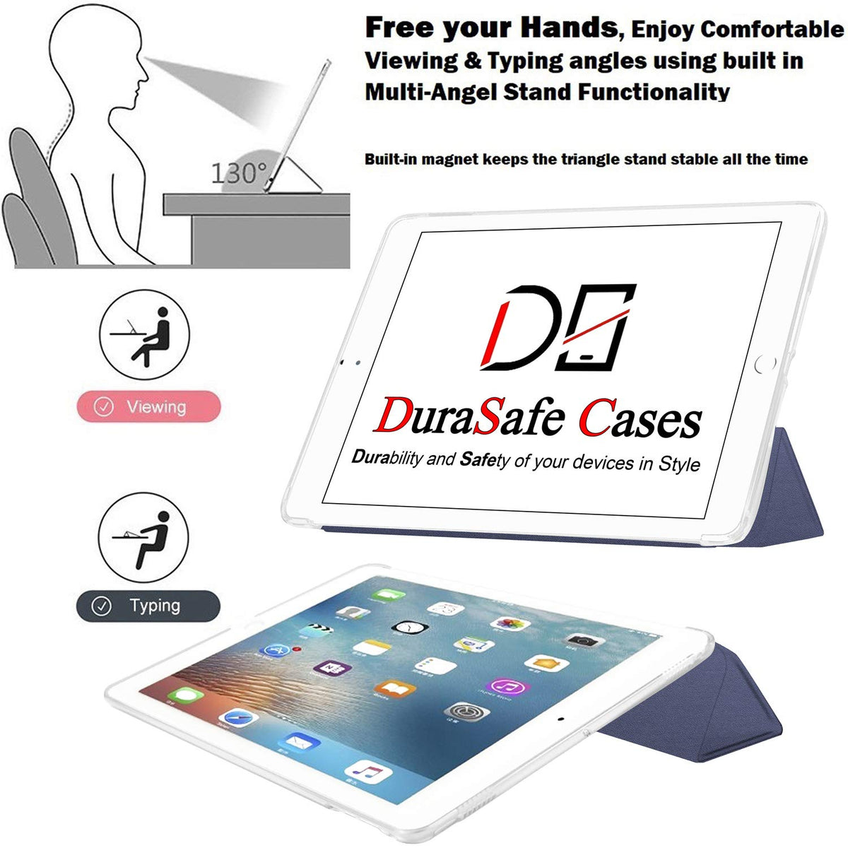 DuraSafe Cases for iPad 2 3 4 Gen [iPad 4th iPad 3rd iPad 2nd Old Model ] 9.7 Inch A1458 A1416 A1395 MD522LL/A MD525LL/A MD516LL/A Dual Angle Stand