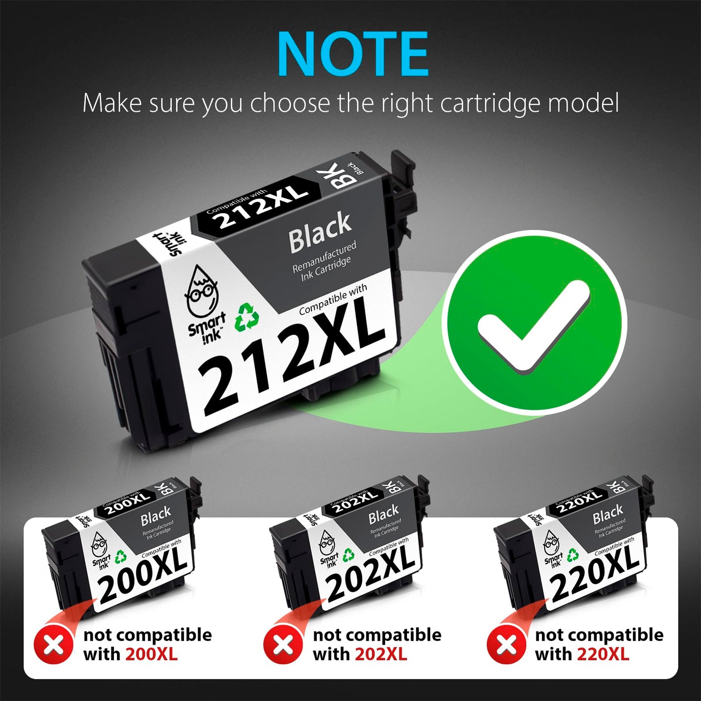 Smart Ink Remanufactured Ink Cartridges Replacement for Epson 212 212XL T212 XL (Black and Cyan/Magenta/Yellow) for Epson Workforce Series WF-2830