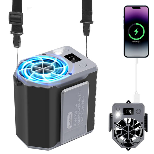 Kuomih Portable Waist Fan, 10000mAh Rechargeable Belt Clip Fan, 10000RPM 4 Speeds, 24H Working Time, Hands-Free Wearable Design for Outdoor Workers