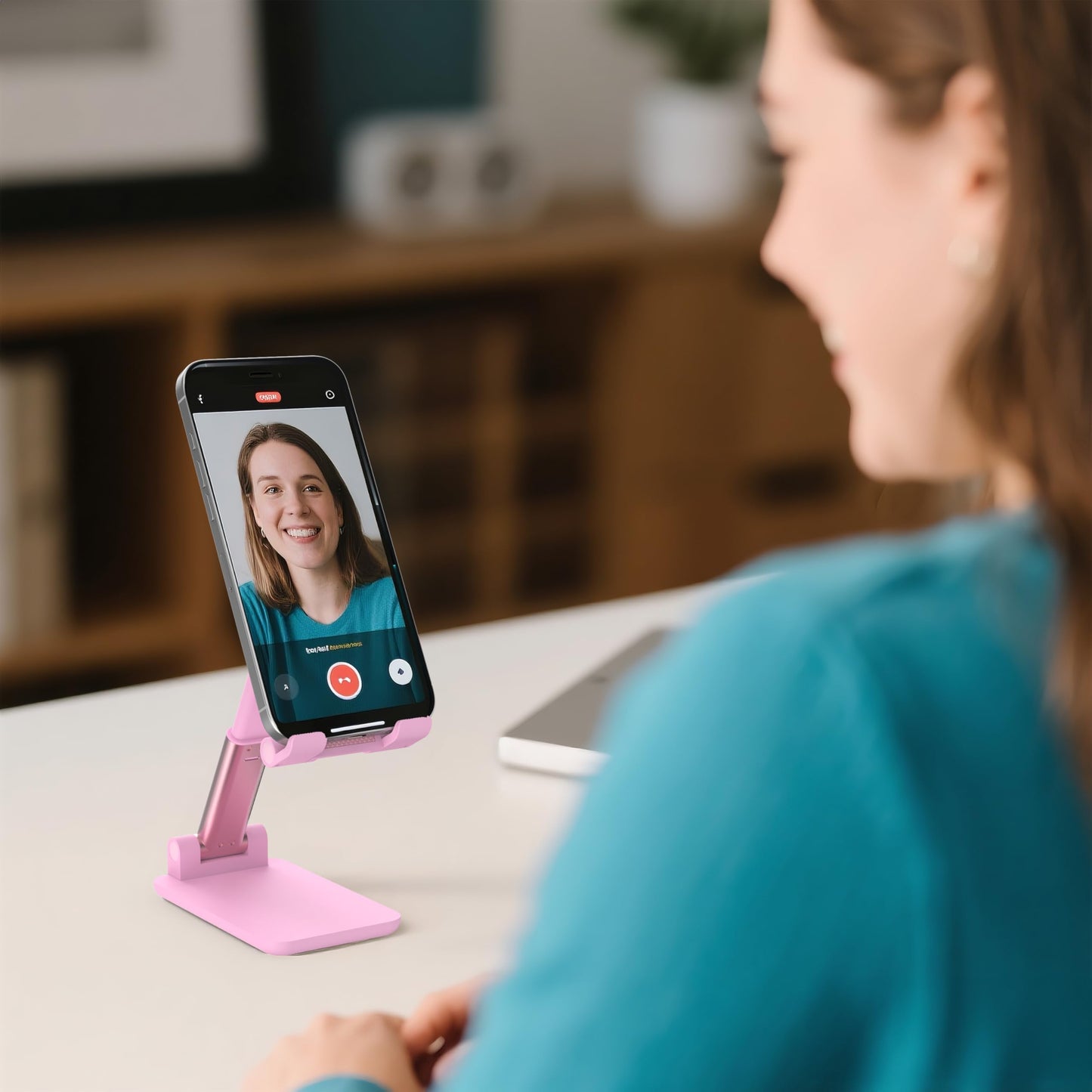 HZZADZXW Cell Phone Stand, Adjustable Angle and Height Cell Phone Holder for Desk, Foldable and Portable, Anti-Slip Silicone Pad, Compatible with All