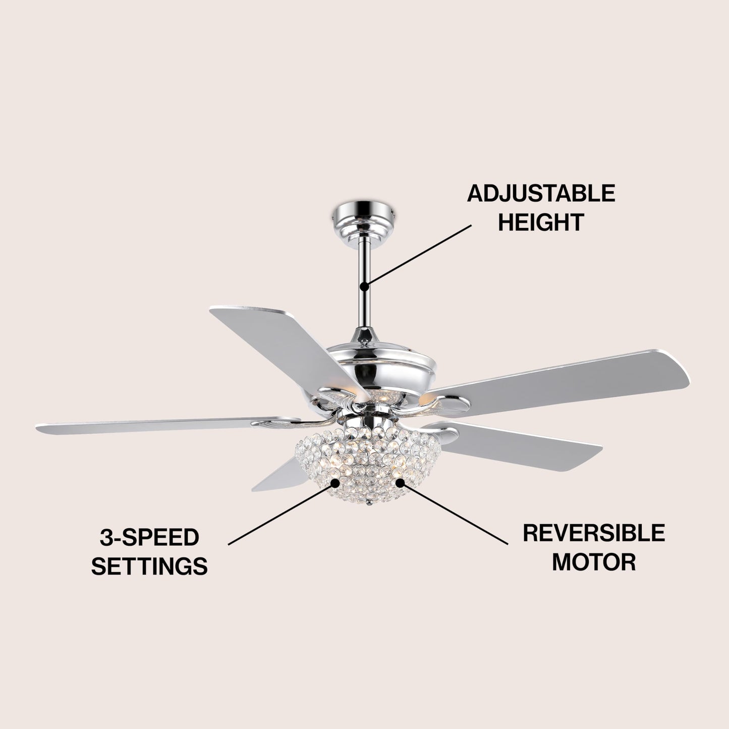 JONATHAN Y Cammy 3-Light 52" Ceiling Fan with Remote, Chrome