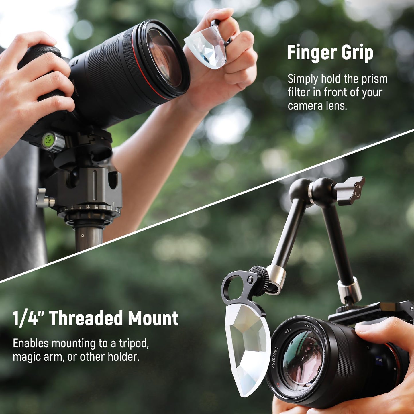 NEEWER 79mm Handheld Half Moon Kaleidoscope Prism Lens Filter with Hand Grip, 1/4" Threaded Hole for Small Tripod Magic Arm, K9 Optical Crystal