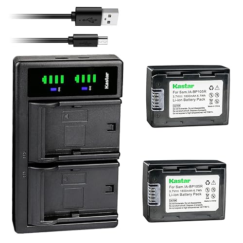 Kastar 2-Pack IA-BP105R Battery and LTD2 USB Charger Replacement for Samsung HMX-F800BN/XAA, HMX-F800SN/XAA, HMX-F90, HMX-F90BN, HMX-F90BN/XAA