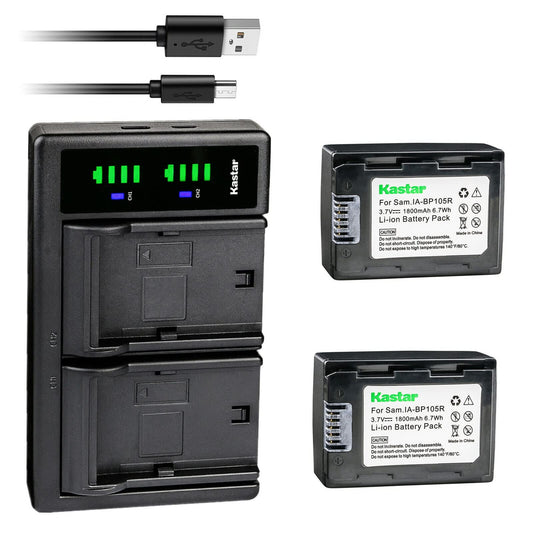 Kastar 2-Pack IA-BP105R Battery and LTD2 USB Charger Replacement for Samsung HMX-F800BN/XAA, HMX-F800SN/XAA, HMX-F90, HMX-F90BN, HMX-F90BN/XAA