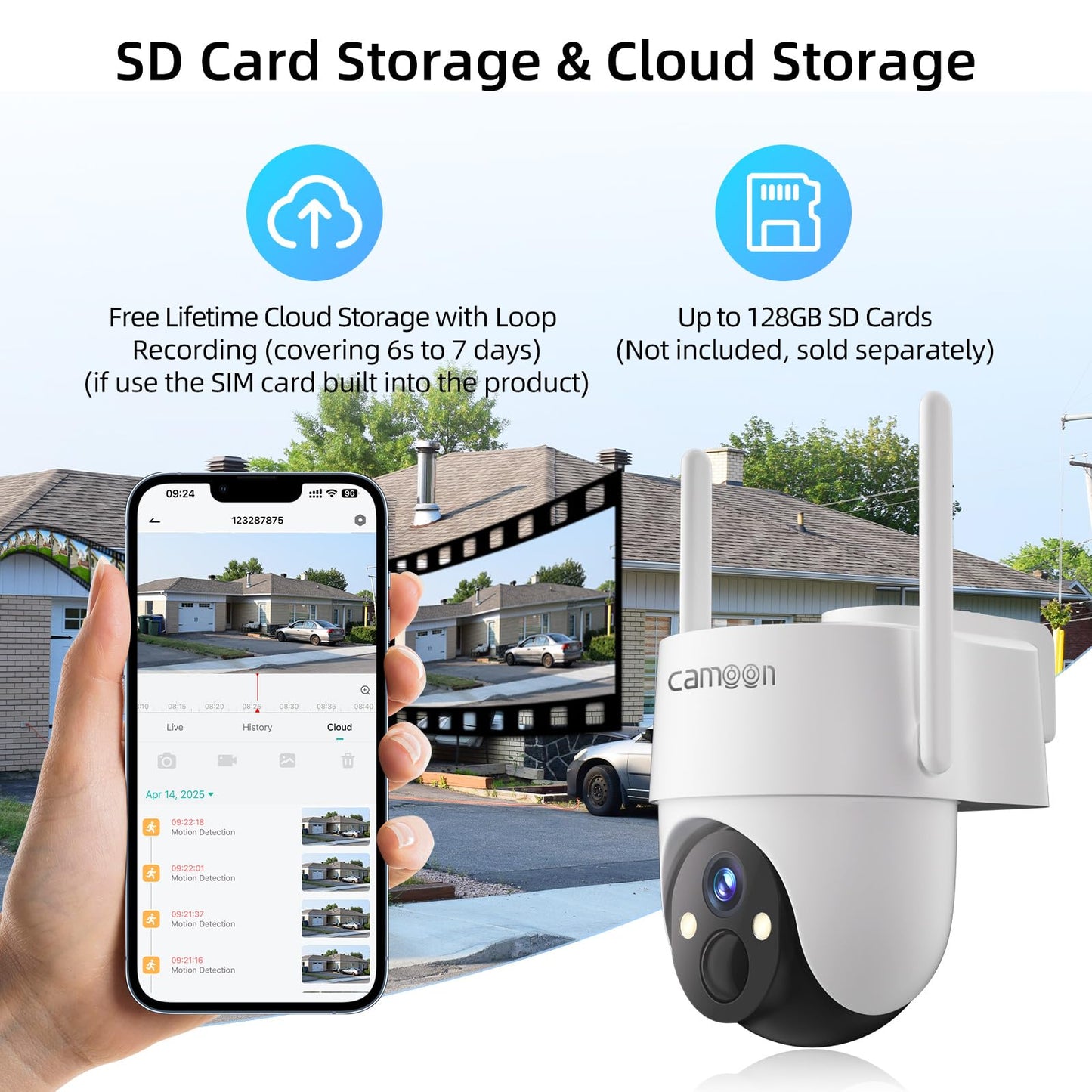 4G LTE Cellular Solar Security Camera Wireless Outdoor, No WiFi Security Camera, 360° View, 2K Night Vision, PIR Detection, 2 Way Audio, Motion