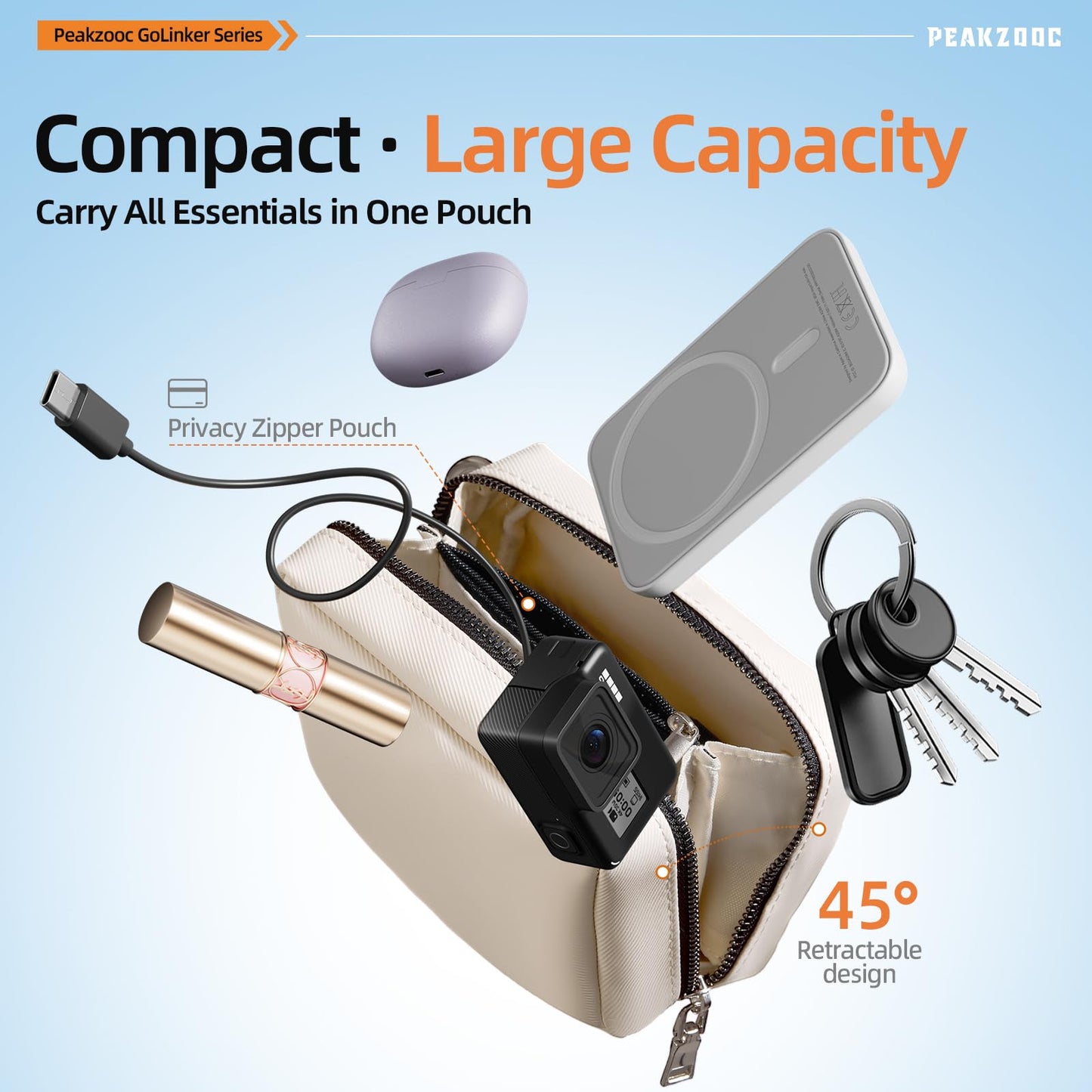 PEAKZOOC Phone Lanyard Crossbody, Clip and Go Phone Strap Crossbody with Wallet, Detachable Phone Crossbody Strap (Beige)