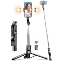 45" Selfie Stick Tripod with 2 Lights, Extendable 5 in 1 Selfie Stick Phone Tripod, Portable Selfie Sticks with Wireless Remote Compatible with iPhone