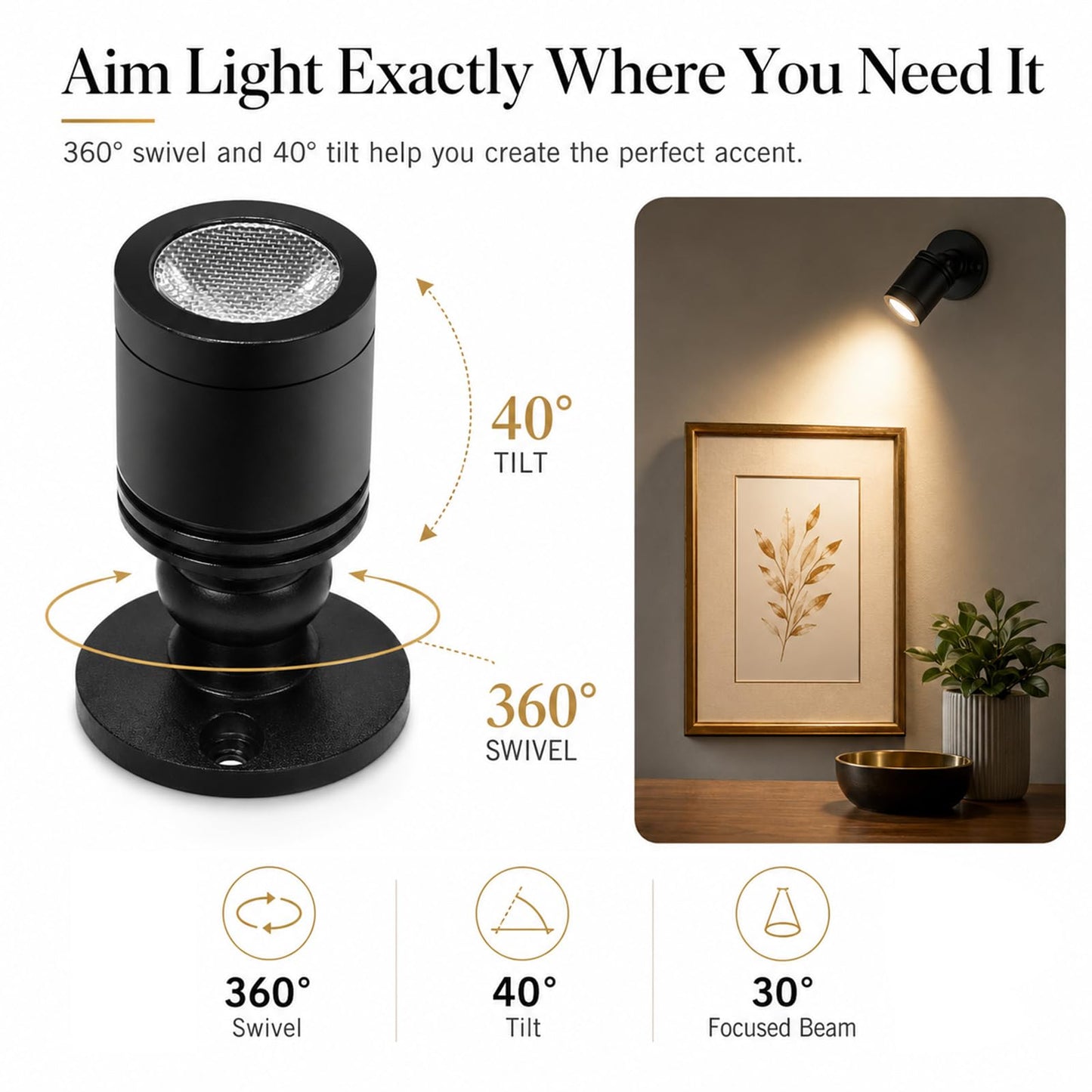 Taysing LED Spot Light Indoor Little Mini Spotlight Accent Lights for Display, Paintings, Pictures, Plants, Jewelry, Shelves, Cabinets, Posters
