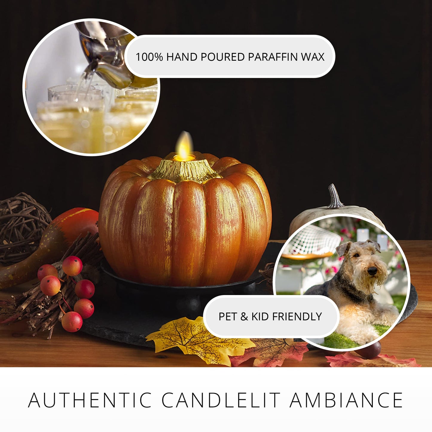 Luminara - Flameless Halloween LED Candle Battery Operated Moving Flame - Metallic Gold Orange Pumpkin - Pack of 1-5x4.5 - Unscented Indoor Use