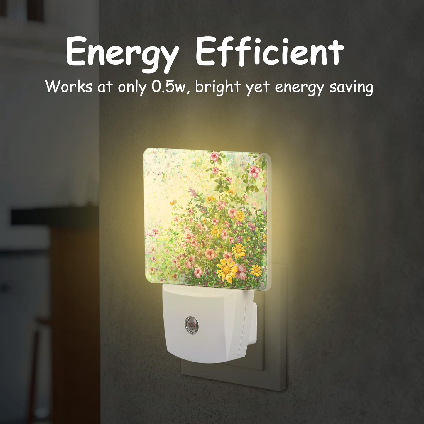 Spring Flowers Night Light Plug into Wall with Dusk to Dawn Sensor Abstract Garden Floral Energy Efficient LED Nightlight for Women Girls Boys Room