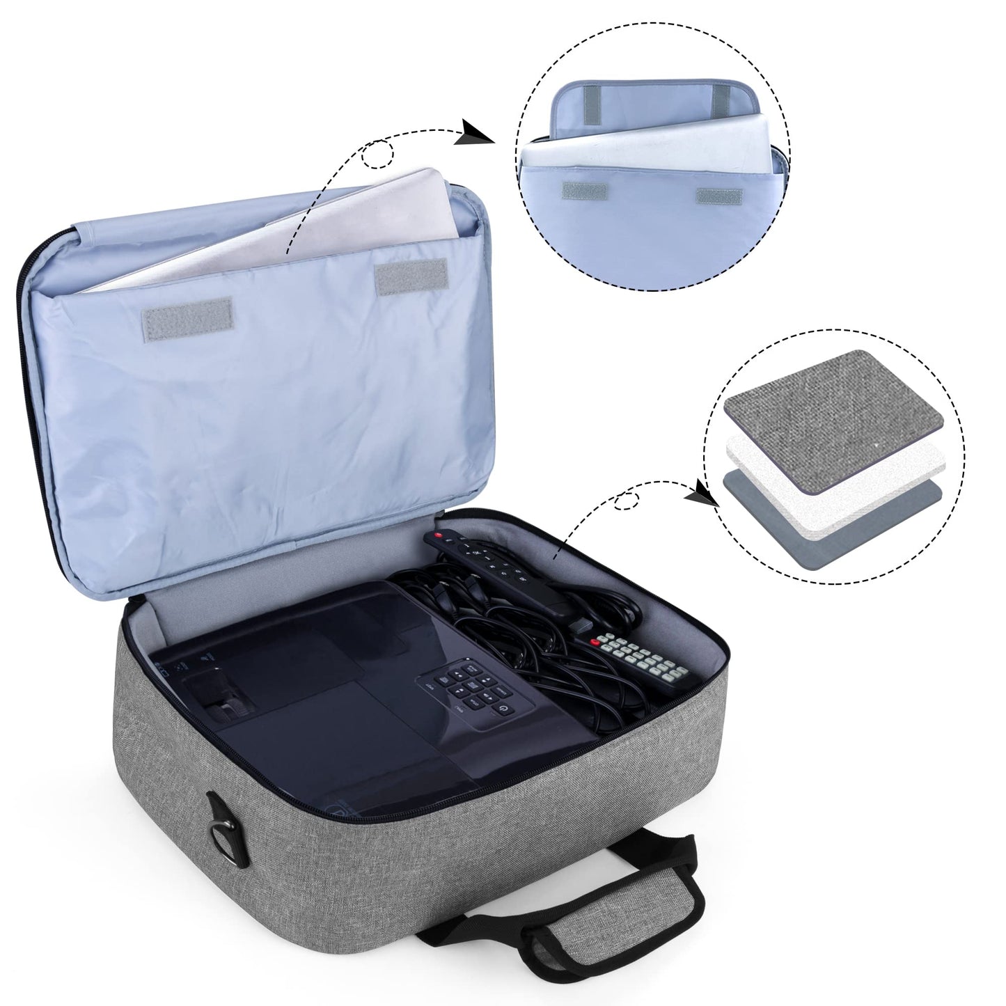 LUXJA Projector Case, Projector Bag with Protective Laptop Sleeve, Projector Carrying Case with Accessories Pockets, Large(16 x 11.5 x 5.75 Inches)